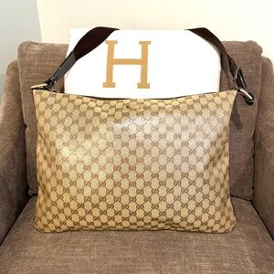 Authentic Gucci GG Crystal Messenger Bag brown monogram coated canvas unisex